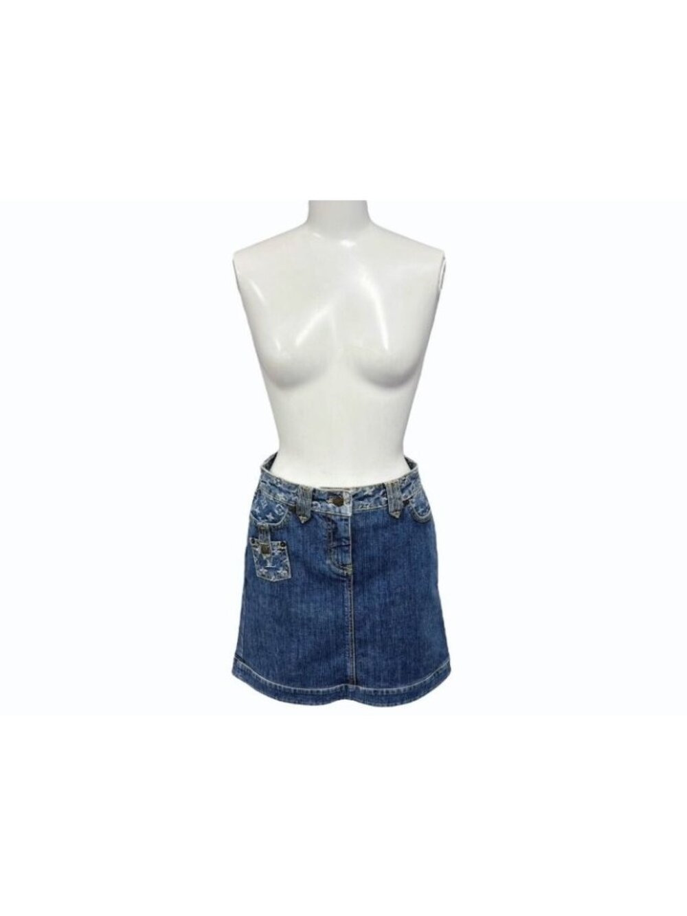 Louis Vuitton Denim Skirt Monogram Blue Gold